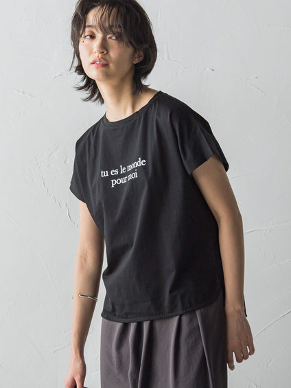 星刺繍タックショルダーロゴＴシャツ≪洗濯機で洗える≫