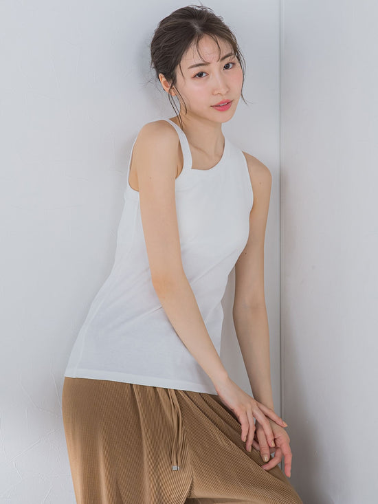 【大人女子のための優秀タンク】パット付アシメリブ《洗濯機で洗える》