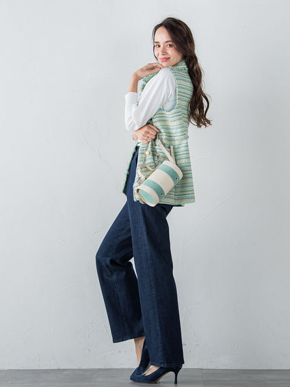 縦横スラブストレッチデニムワイドパンツ≪洗濯機で洗える≫