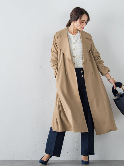 縦横スラブストレッチデニムワイドパンツ≪洗濯機で洗える≫