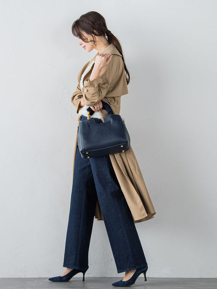 縦横スラブストレッチデニムワイドパンツ≪洗濯機で洗える≫