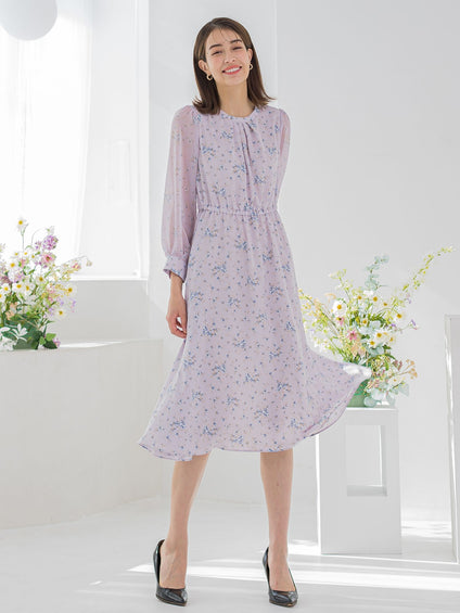 花柄シフォンワンピース ≪洗濯機で洗える≫