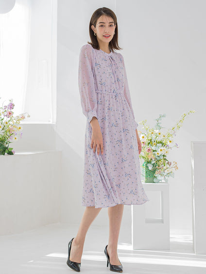 花柄シフォンワンピース ≪洗濯機で洗える≫