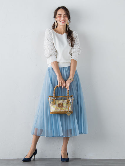 袖レース刺繍ニットプルオーバー≪セットアップ対応≫