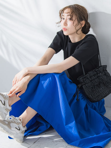 【ウエストが調整できる】ナイロンワッシャーティアードスカート《手洗い可能》