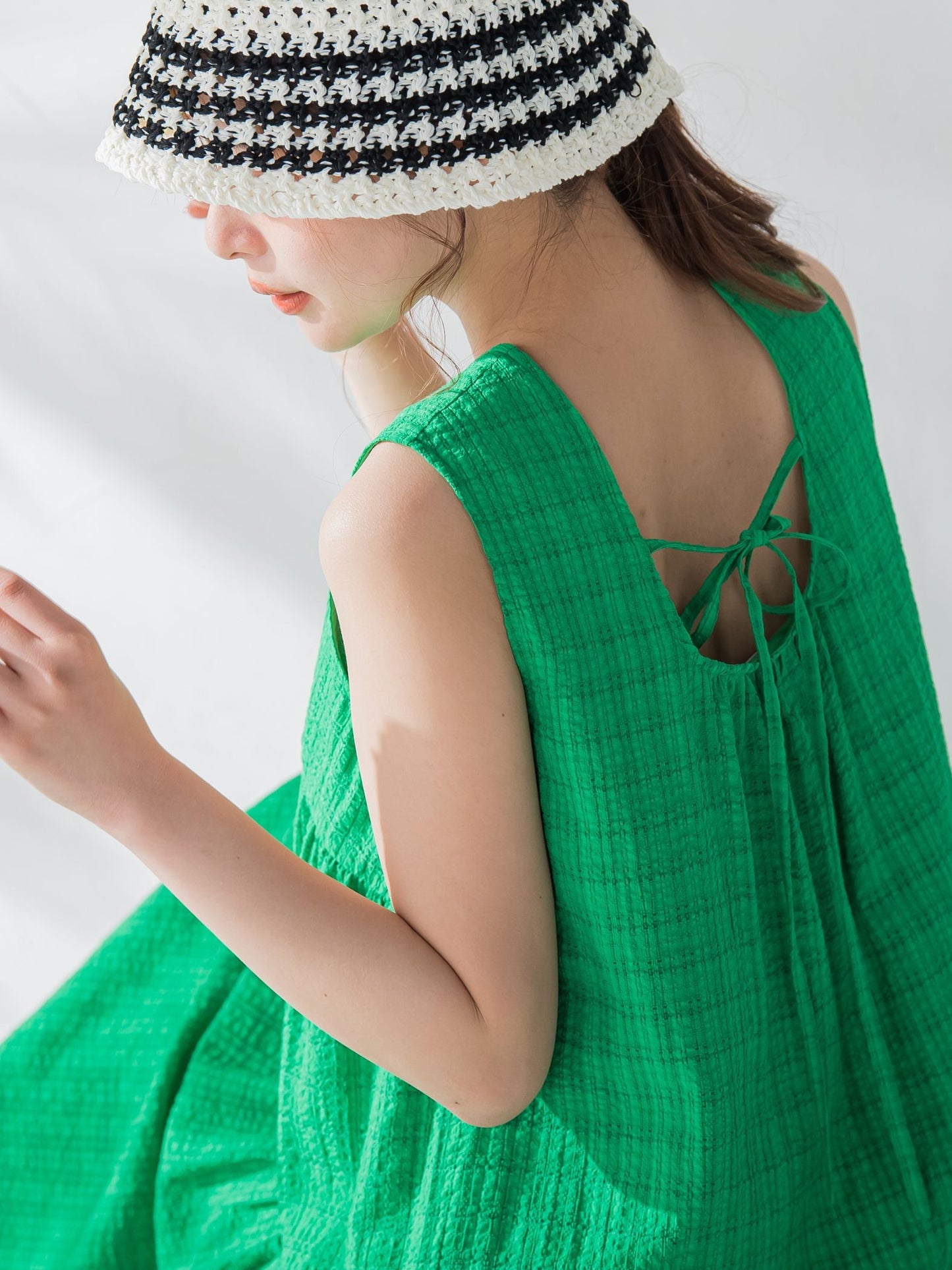 【バックリボンで後ろ姿もかわいい】チェック切替ワンピース《手洗い可能》