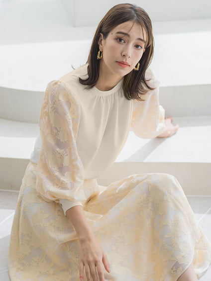 ジャガードフラワードッキングブラウス ≪セットアップ対応 / 洗濯機で洗える≫