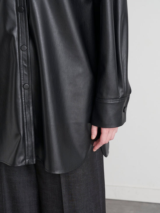 【大きいサイズ】【VEAGAN LEATHER】オーバーサイズレザーCPOシャツジャケット≪サスティナブル≫