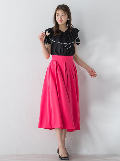 配色刺繍フリルブラウス≪手洗い可能≫