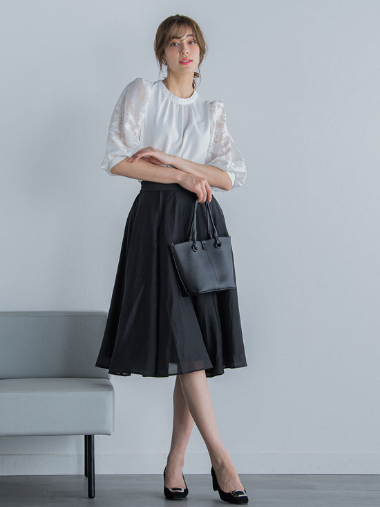 【低身長向けプチサイズ】タックフレア女優スカート ≪洗濯機で洗える≫