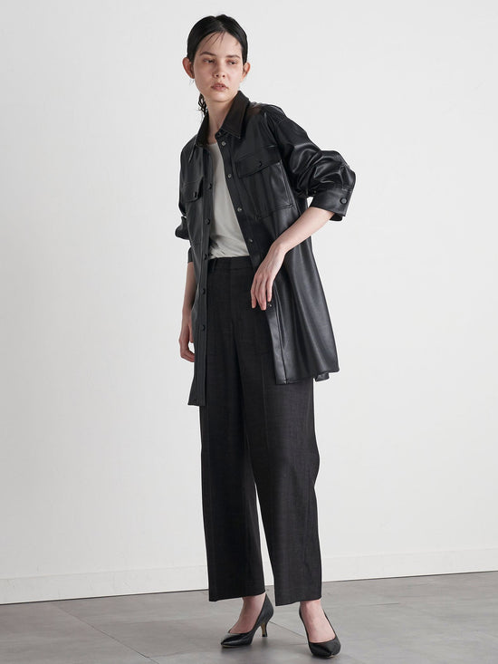 【大きいサイズ】【VEAGAN LEATHER】オーバーサイズレザーCPOシャツジャケット≪サスティナブル≫