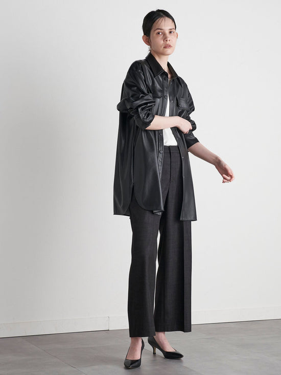 【大きいサイズ】【VEAGAN LEATHER】オーバーサイズレザーCPOシャツジャケット≪サスティナブル≫