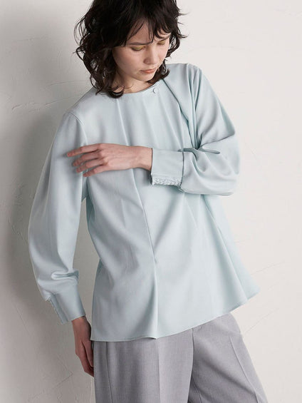 【大きいサイズ】【ECOBLUE】ストレッチブラウス≪洗濯機で洗える≫