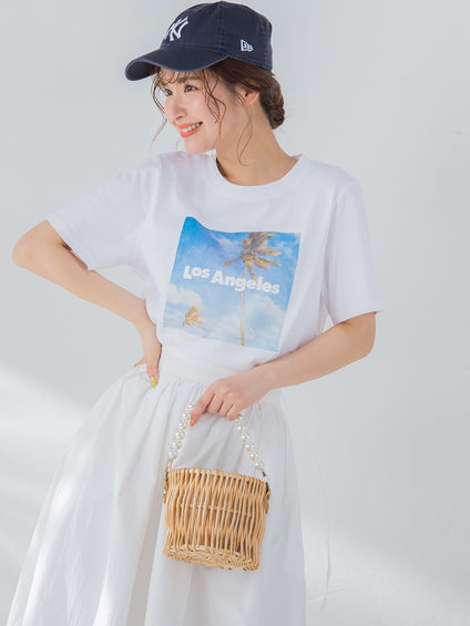 【畔勝遥さんコラボ商品】Palm treeフォトプリントTシャツ《洗濯機で洗える》