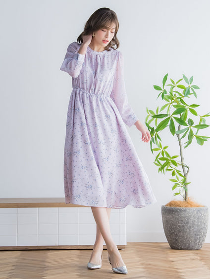 花柄シフォンワンピース ≪洗濯機で洗える≫
