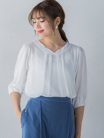 パール2WAY袖シフォンカットソー ≪洗濯機で洗える≫