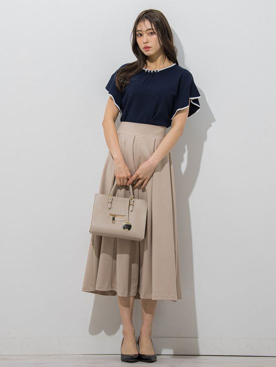 【大きいサイズ】【WEB別注】ラッフルスリーブ配色プルオーバー≪手洗い可能/接触冷感≫
