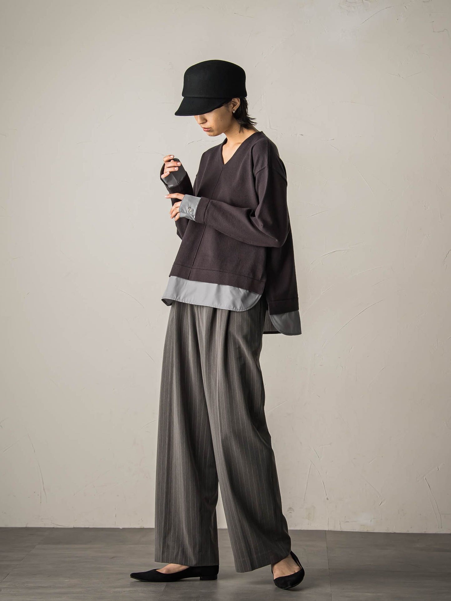 ストライプハンサムウエストワイドパンツ≪WEBサイズ展開/手洗い可能≫