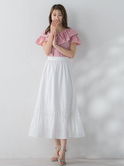 配色刺繍フリルブラウス≪手洗い可能≫