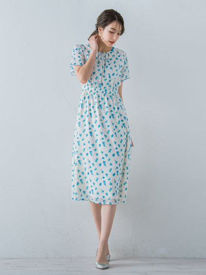 小花柄シアーワンピース ≪洗濯機で洗える≫