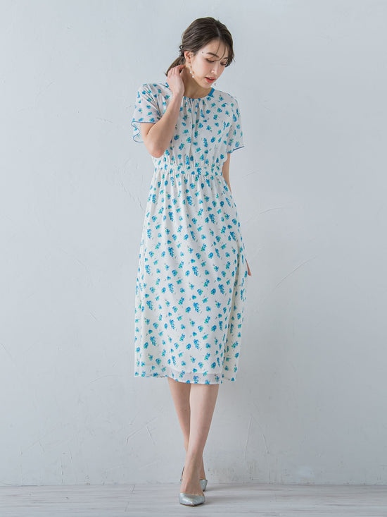 小花柄シアーワンピース ≪洗濯機で洗える≫