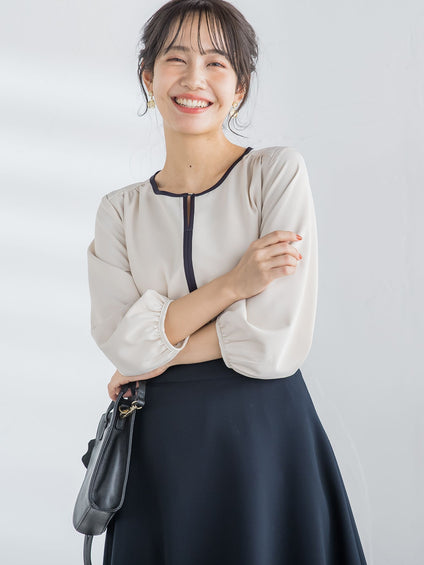 配色パイピングブラウス ≪洗濯機で洗える≫