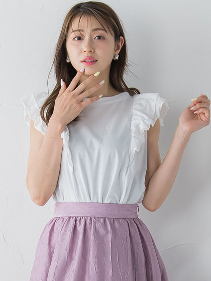 ショルダーフリルカットソー≪手洗い可能≫