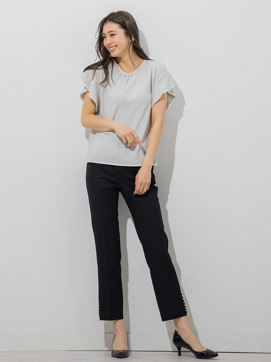 【大きいサイズ】【WEB別注】ラッフルスリーブ配色プルオーバー≪手洗い可能/接触冷感≫