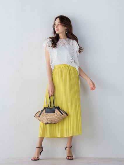 コットンレース刺繍袖ラッフルブラウス≪SET UP対応≫