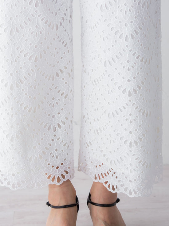 コットンレース刺繍ウエストゴムパンツ≪SET UP対応≫
