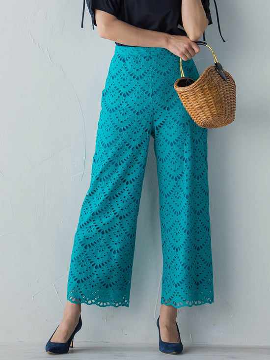 コットンレース刺繍ウエストゴムパンツ≪SET UP対応≫