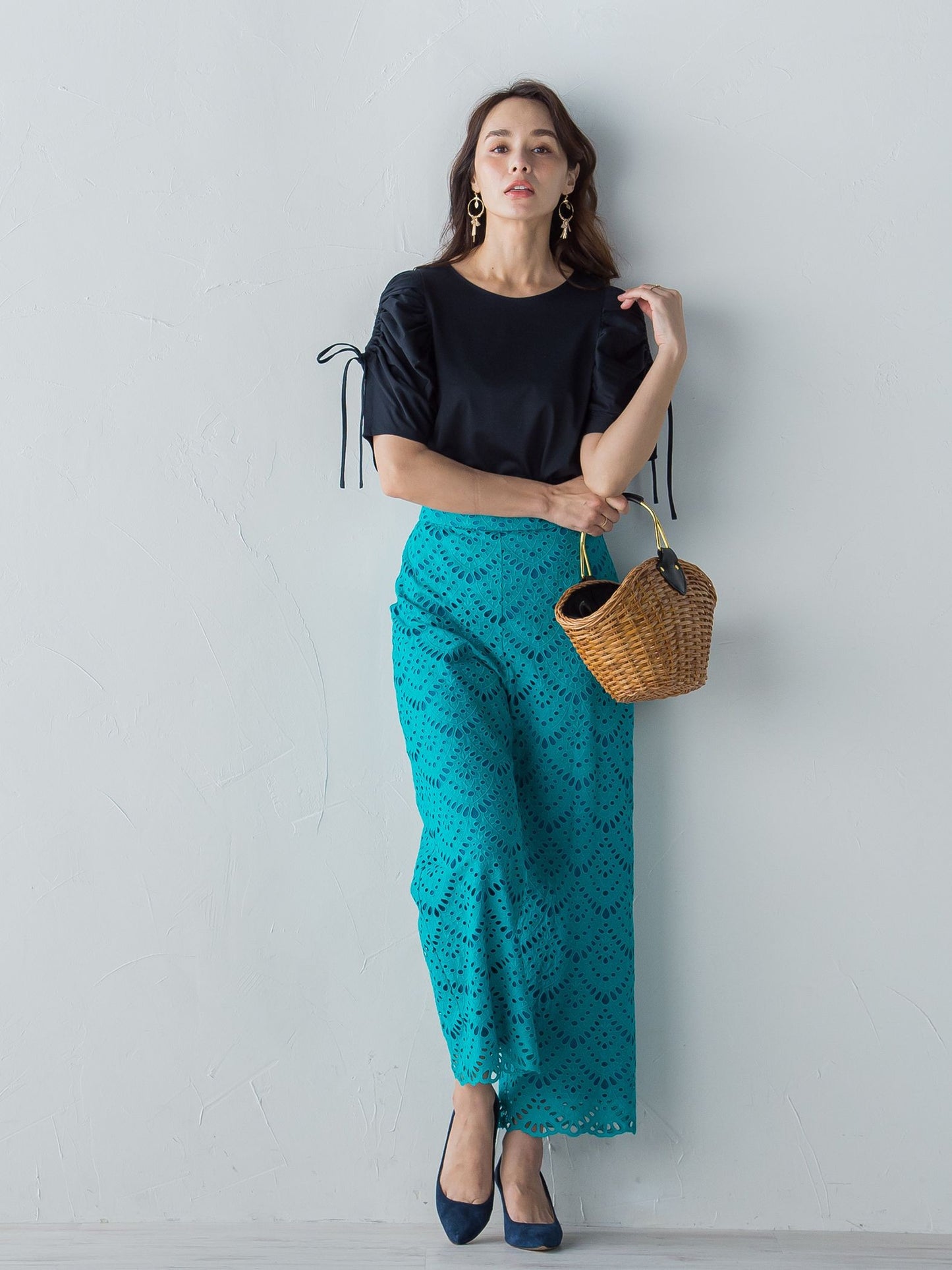 コットンレース刺繍ウエストゴムパンツ≪SET UP対応≫