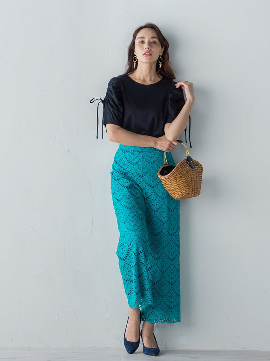 コットンレース刺繍ウエストゴムパンツ≪SET UP対応≫