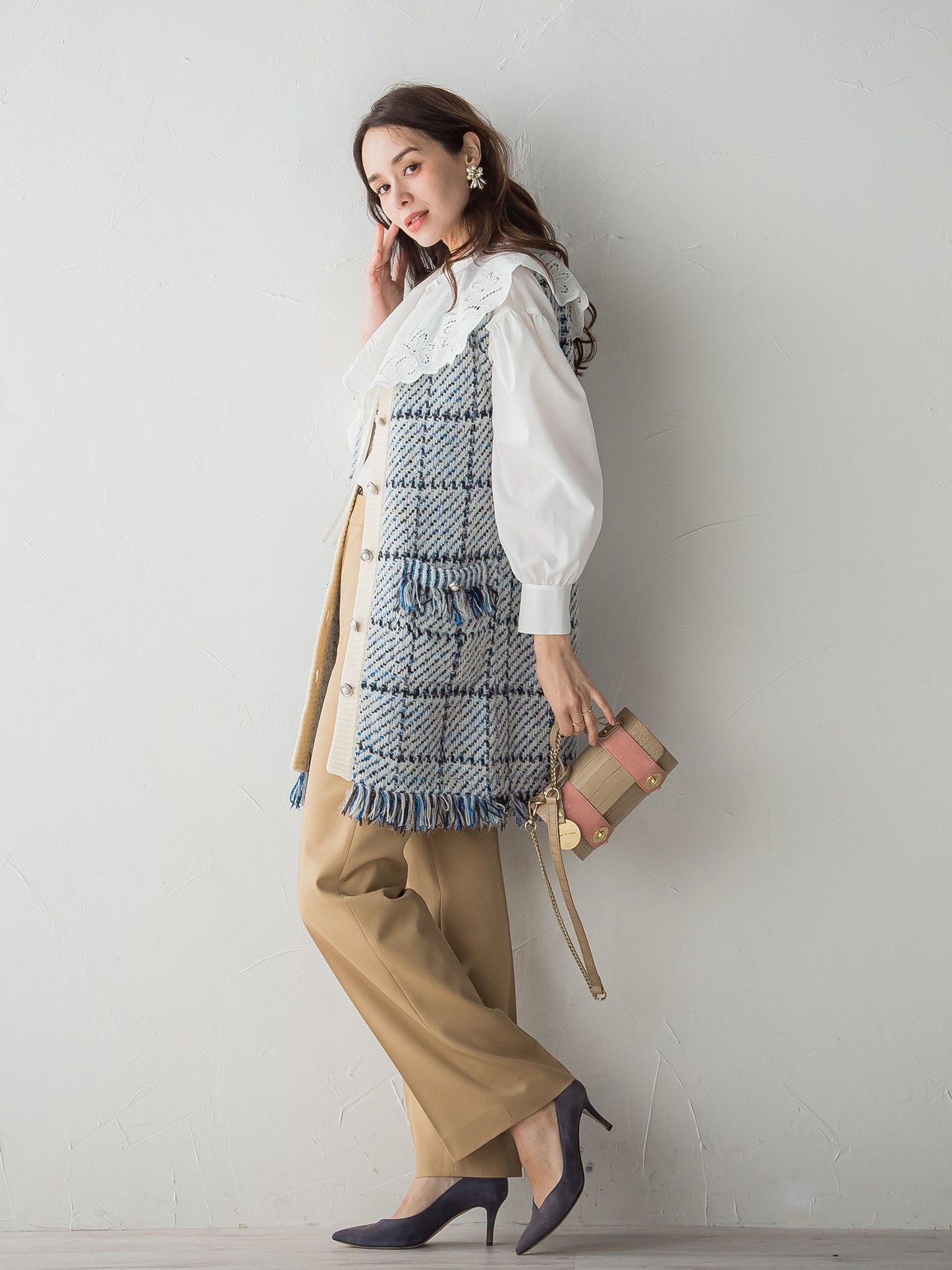 【2WAY】ビック刺繍カラーブラウス≪手洗い可能≫