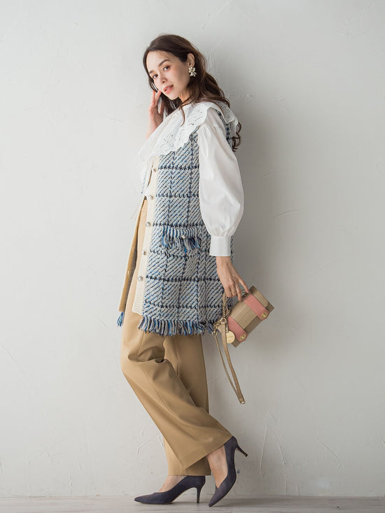 【2WAY】ビック刺繍カラーブラウス≪手洗い可能≫