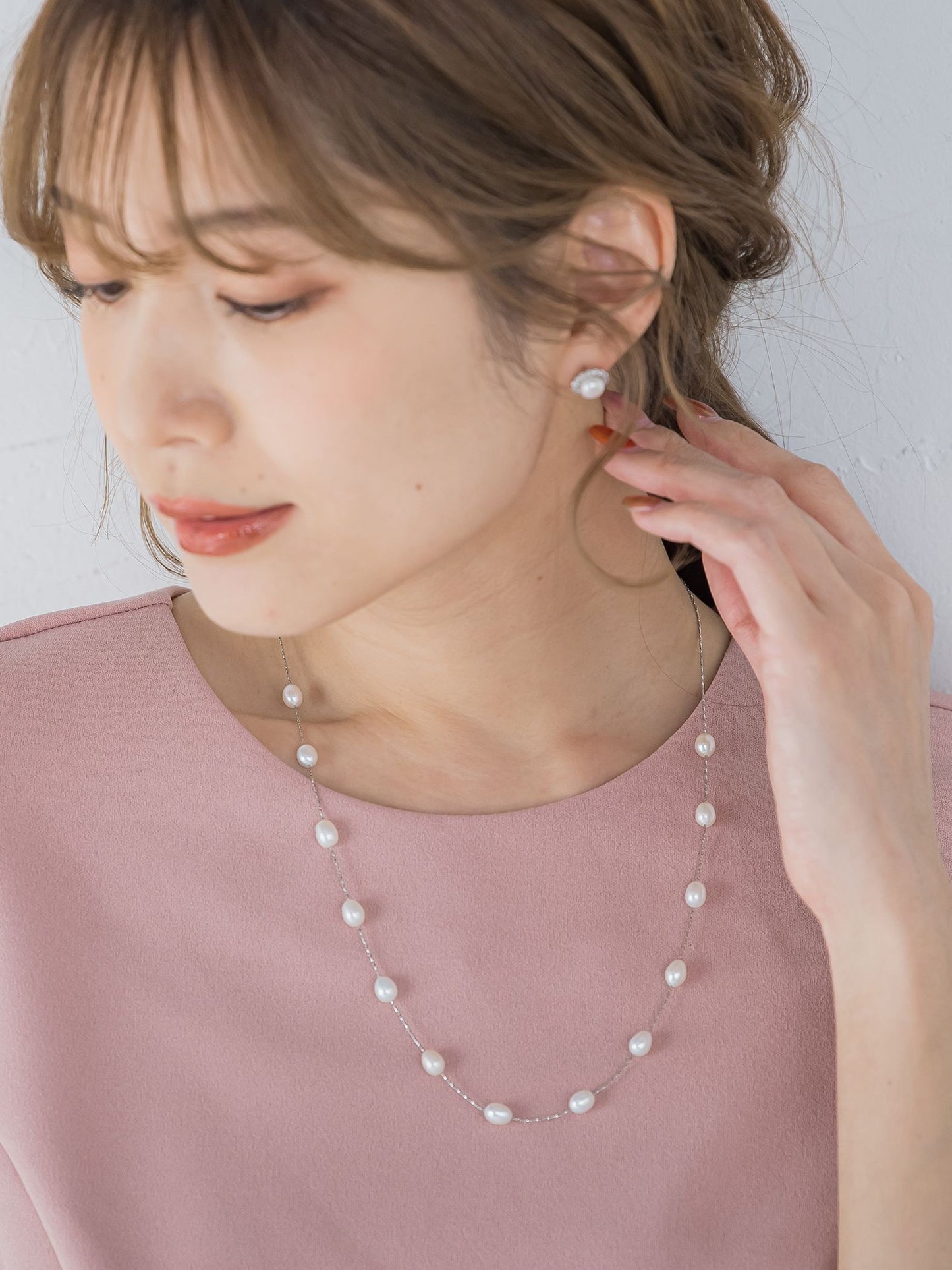 淡水パール付きロングネックレス