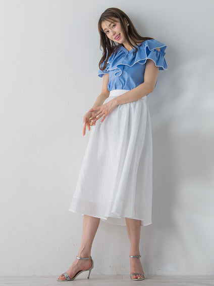 配色刺繍フリルブラウス≪手洗い可能≫