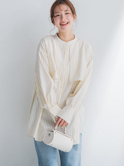 【動きのあるフリルで鮮度アップ】ストライプシャツ《手洗い可能》