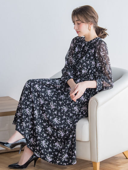花柄シフォンワンピース ≪洗濯機で洗える≫