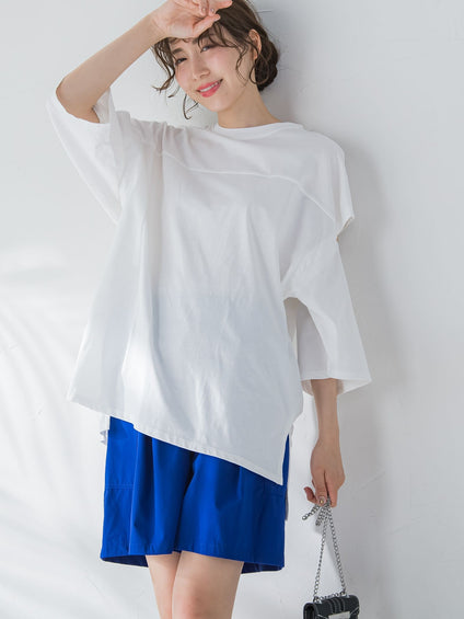 【さり気ない肌見せ】スリットTシャツ《洗濯機で洗える》