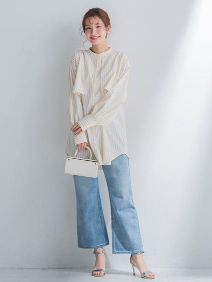 【動きのあるフリルで鮮度アップ】ストライプシャツ《手洗い可能》