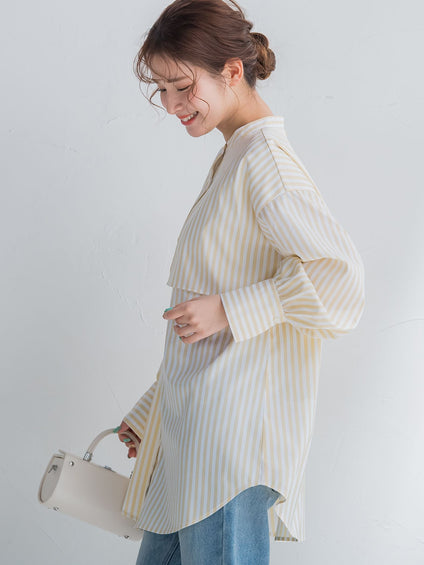 【動きのあるフリルで鮮度アップ】ストライプシャツ《手洗い可能》