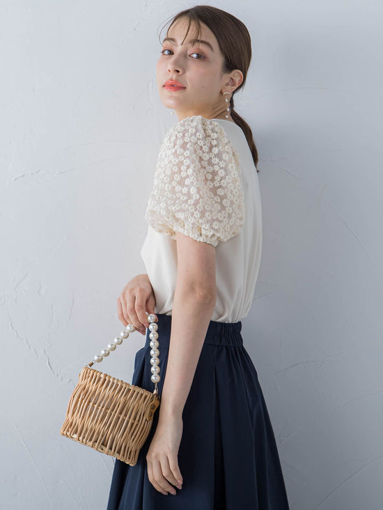 チュール刺繍ドッキングカットソー ≪手洗い可能≫