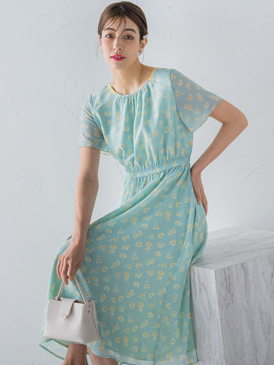 小花柄シアーワンピース ≪洗濯機で洗える≫