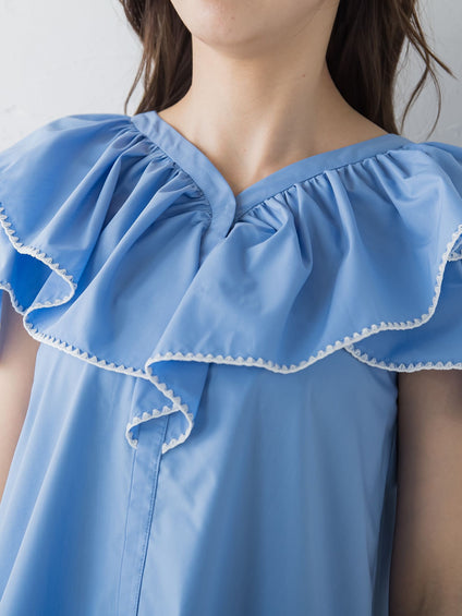 配色刺繍フリルブラウス≪手洗い可能≫