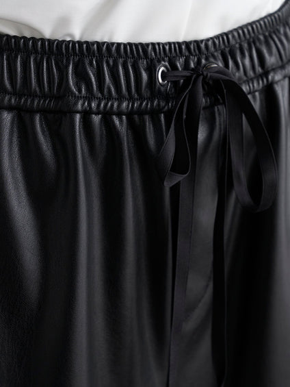 【大きいサイズ】【VEAGAN LEATHER】ウエストオールゴム仕様ガウチョパンツ≪サスティナブル≫