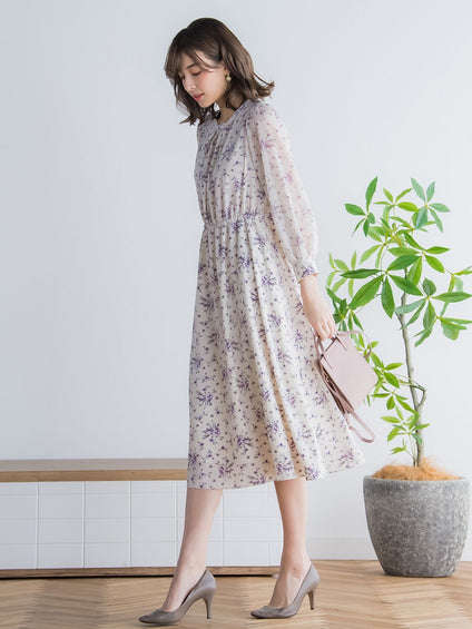花柄シフォンワンピース ≪洗濯機で洗える≫