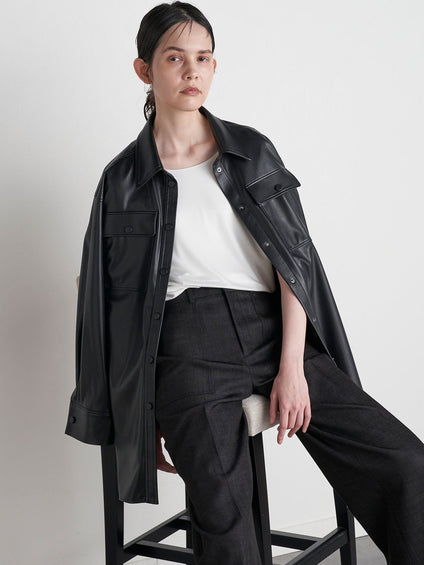 【VEAGAN LEATHER】オーバーサイズレザーCPOシャツジャケット≪サスティナブル≫