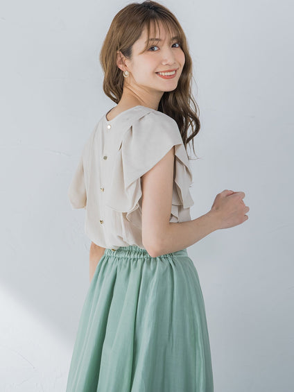麻調合繊袖フリルブラウス ≪手洗い可能≫