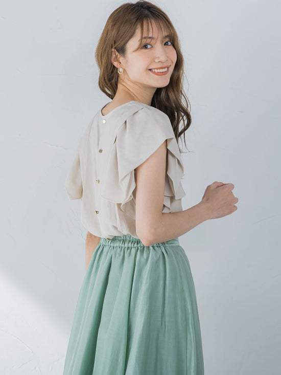麻調合繊袖フリルブラウス ≪手洗い可能≫